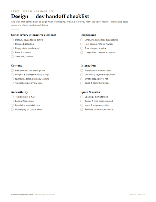 Design → Dev Handoff Checklist preview